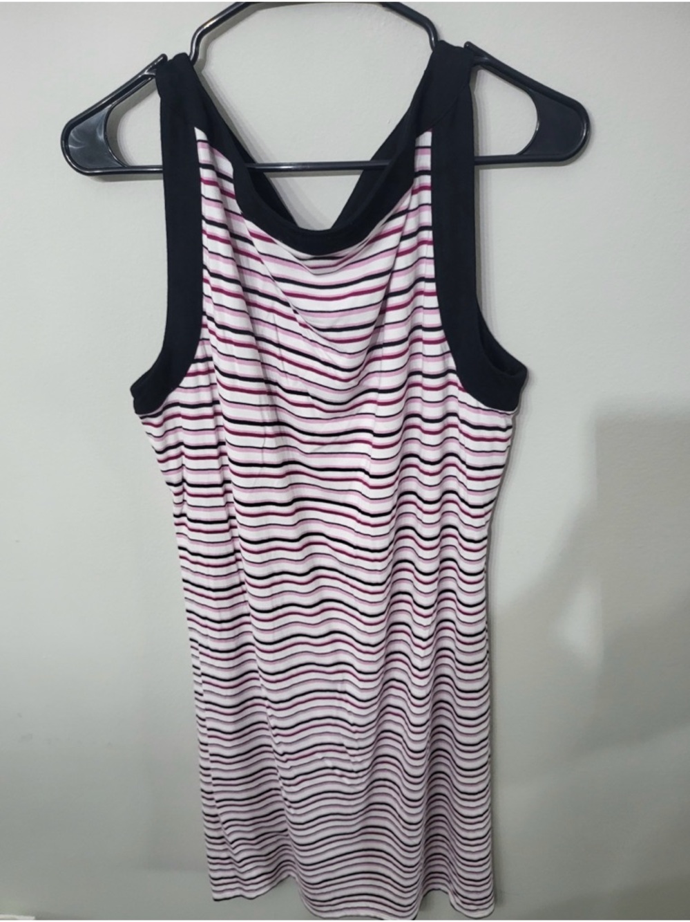 White House Black Market Pink & Black Striped Racerback Tank